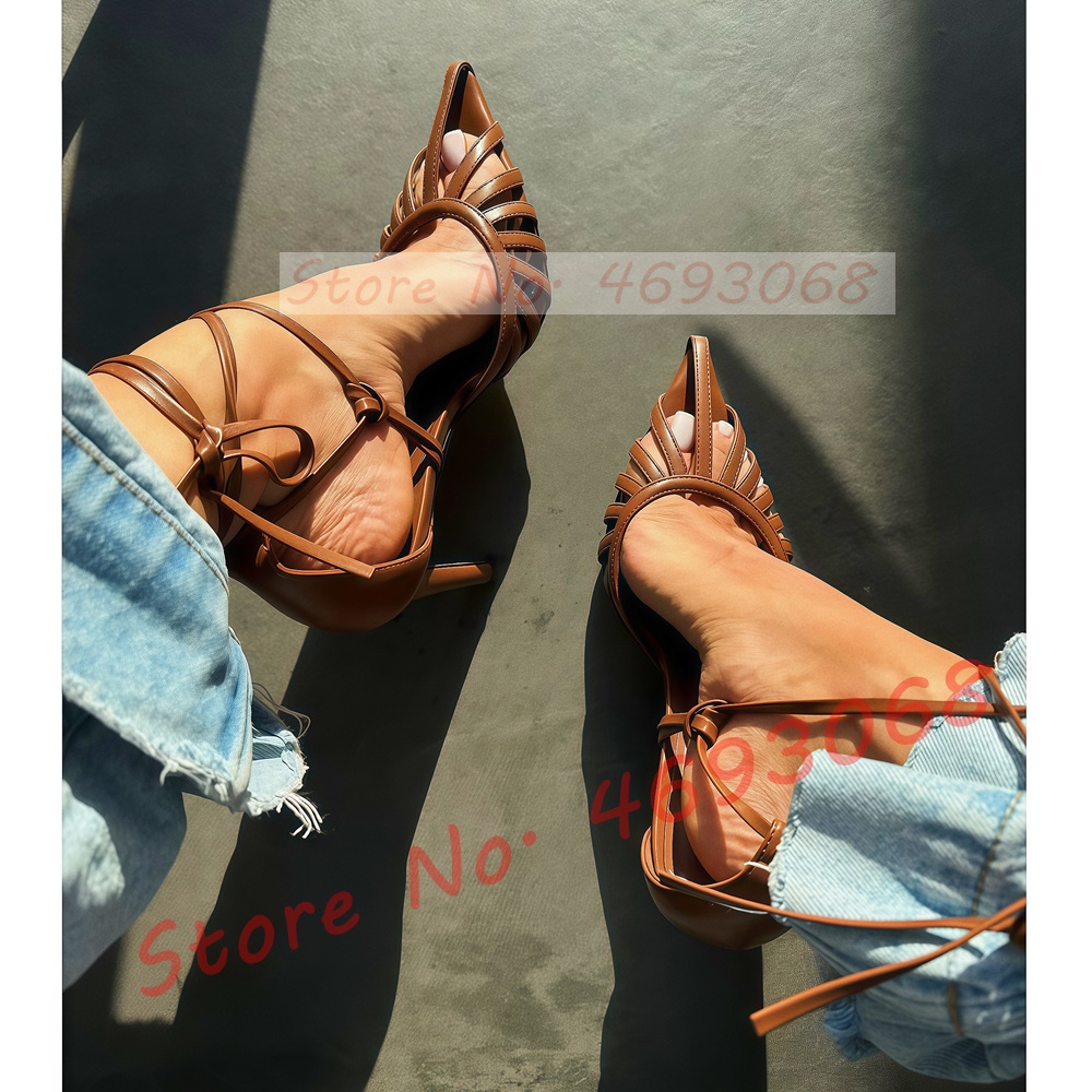 Crossfit Ladies - Brown Pointy Toe Caged Sandals Women